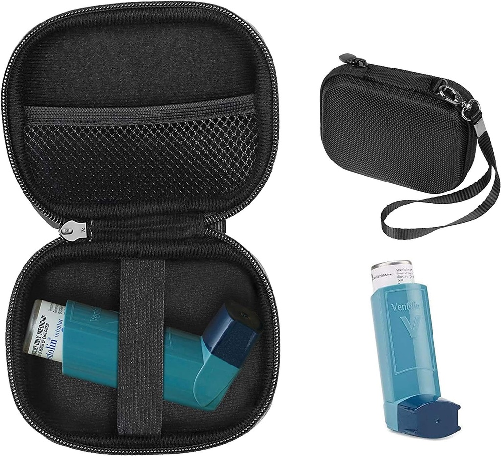 CaseSack Asthma Inhaler Holder sag, Kompakt og Sturdy sag for Handy Inhaler for voksne og børn, med Værelser til piller og andre Essentials (sort)
