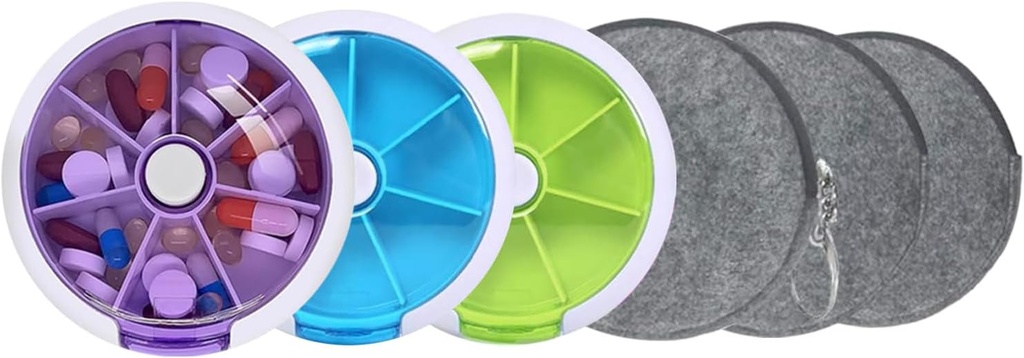 Pill cases Ugentlig INVODA Pill Organizer 7 dag 3 gange medicin Pill dispenser trykknap rotere Pill Planner med 7 kompartmenter (3PCS + Bag 3PCS)