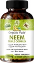 Organic Veda Neem kapsler med Triple Complex Neem Leaf Extract, Bark & Flower - Urtetilskud øger immunitet, forbedrer fordøjelsen, hud sundhed & support Cleansing - 60 Greve