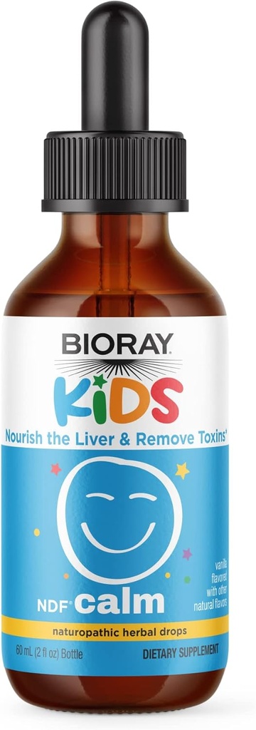 BIORAY Kids NDF Calm, Vanilla - 2 fl oz - Nourish Leveren & Fjern toksiner - Non- GMO, Vegan, Gluten Free - 1-2 Måned Supply