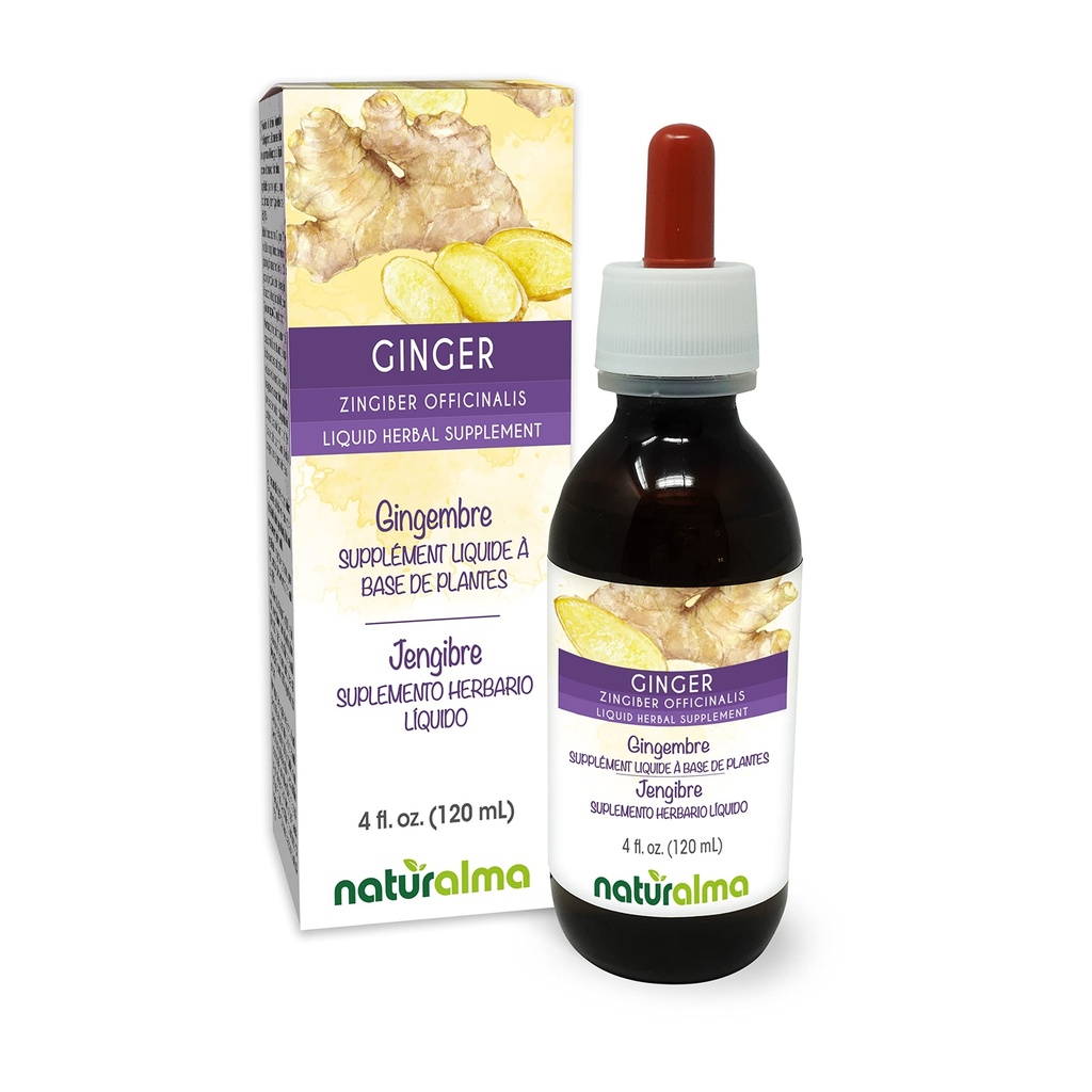 Naturalma Ingefær (Zingiber officinalis) Rhizome Alkohol- Free Tincture - 4 fl oz Liquid Extract in Drops - Herbal Supplement - Vegan