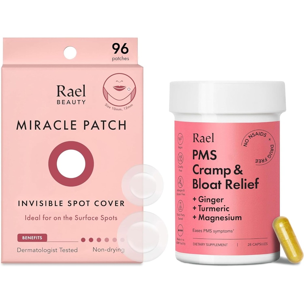 Rael Bundle - Invisible Spot Cover Pimple Patches (96 Greve) & PMS supplement til kvinder (28 kapsler)