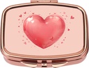 Dynippy Pill Case Pill Box med spejl Retro Pocket 2 Compartment Medicine Case Vitamin Pill Organizer til Pocket Purse og Rejser (Rose Gold- Red Heart Mønster)