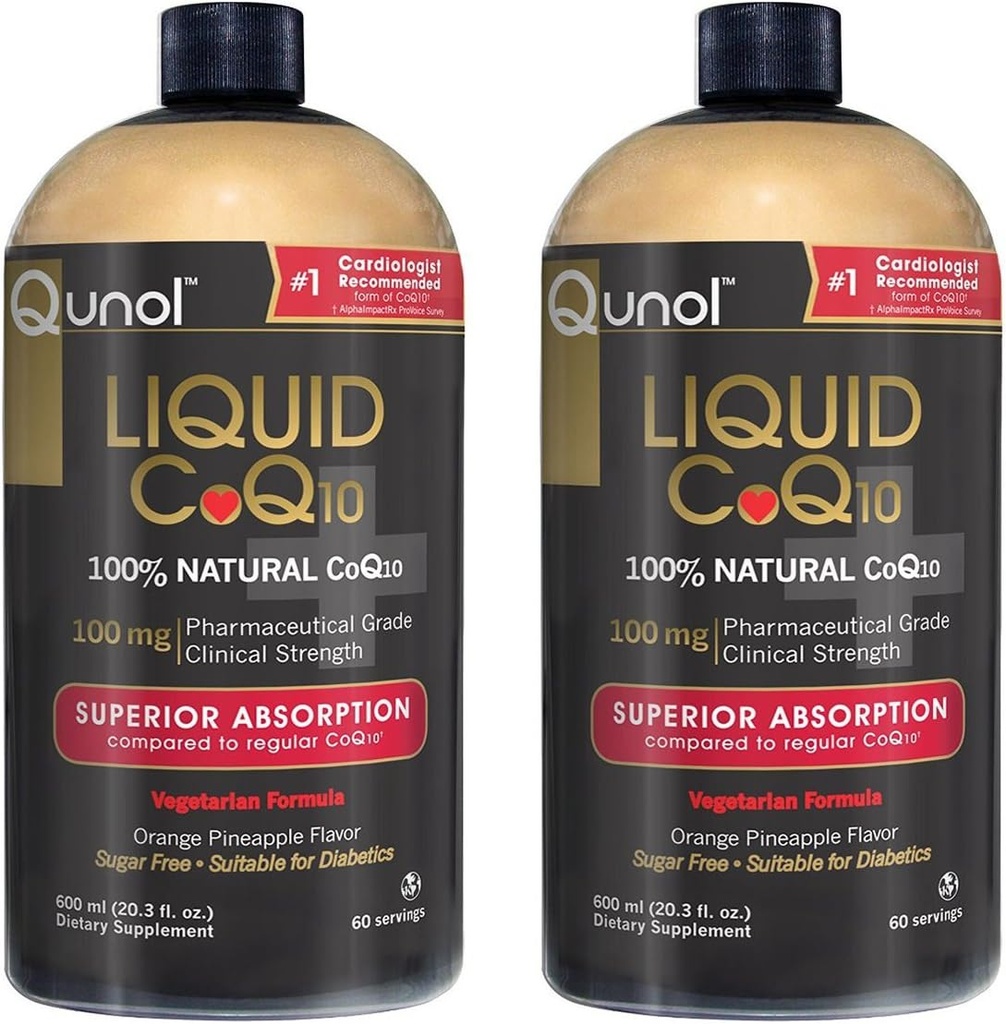 Qunol Liquid CoQ10 100mg, Superior Absorption Natural Supplement Form of Coenzym Q10, Antioxidant for Heart Health, Orange Pineapple Flavored, 60 Servering, 20.3 oz Flaske, pakke med 2