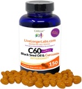 C60 Complete - Carbon 60 (Fullerene) with Black Seed Oil & Curcumin - Antioxidant Supplement - for Longevity & Cognitive Function - All Natural - 150 Gel Capsules
