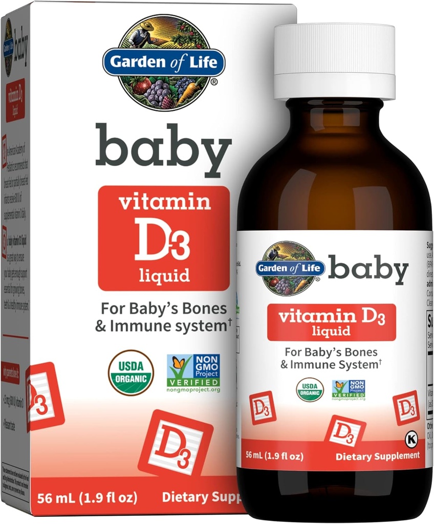 Have of Life Baby Vitamin D3 Liquid, 600 IE (15 mcg) Organic Liquid Vitamin D til spædbørn og småbørn, Support for Baby 's Bones & Immunsystem, Gluten Free & Non- GMO, 56 ml (1.9 fl oz) Liquid