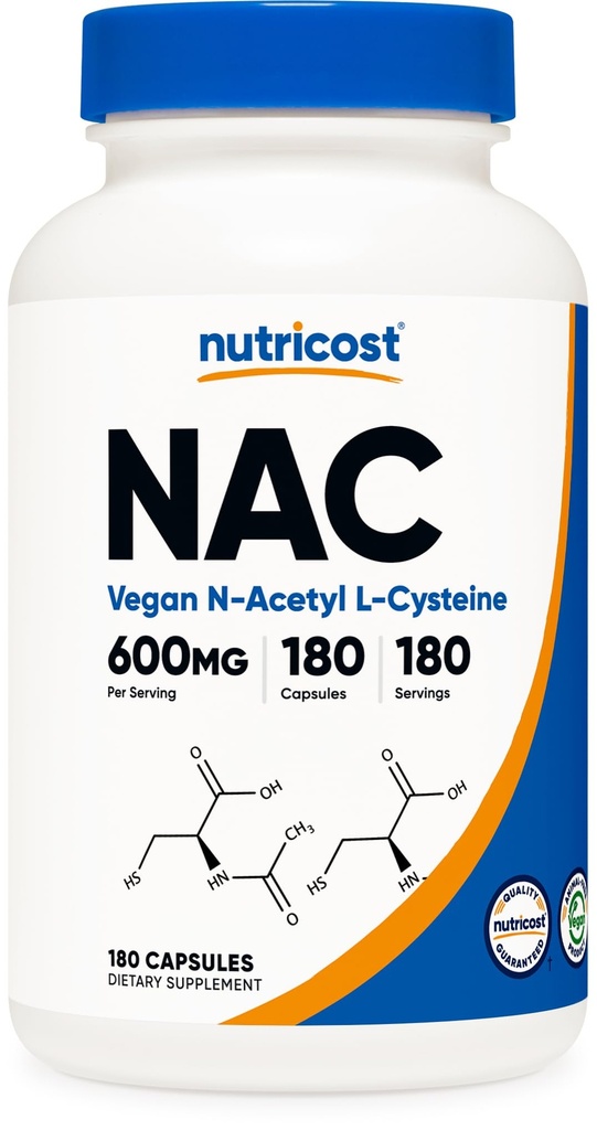 Nutricost N- Acetyl L- Cystein (NAC) 600 mg, 180 kapsler - Non- GMO, Gluten Free