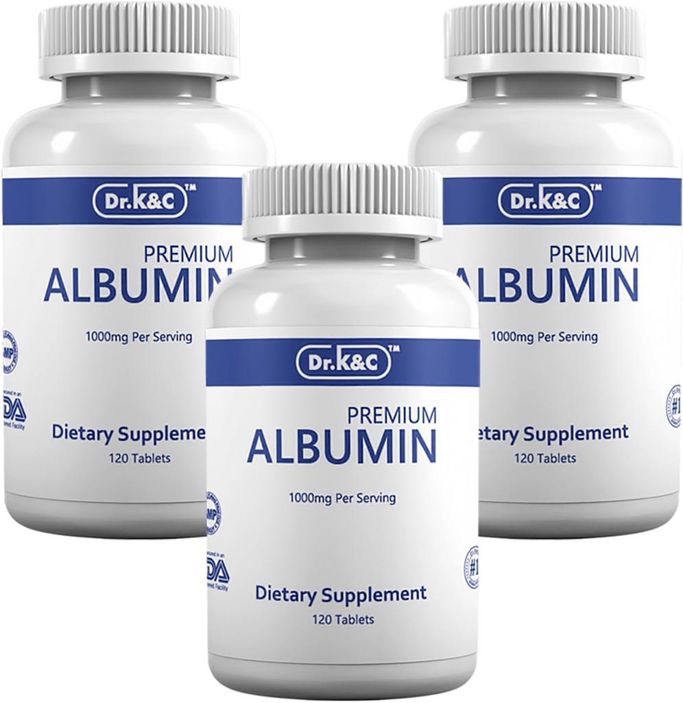 Dr.K & C Premium Albumin Protein Supplement - Ekstra styrke 1000 mg 360 tabletter Sund Nyre Lever Promote General Wellness Energy Support Life Balance 3pk