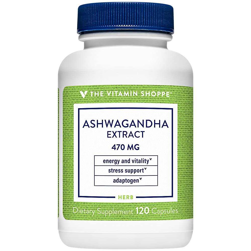 Den Vitamin Shoppe Ashwagandha Extract 470MG - Urtetilskud, der giver energi og vitalitet, hjælper med stress management (120 kapsler)