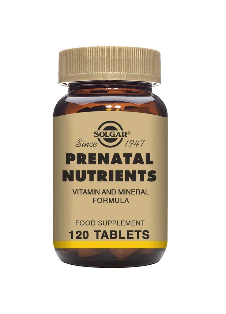 Solgar Prenatal Nutrients - 120 tabletter - Multivitamin & Mineral Formel til gravide og ammende kvinder - Vegan, Kosher & Gluten Gratis - 30 Servering