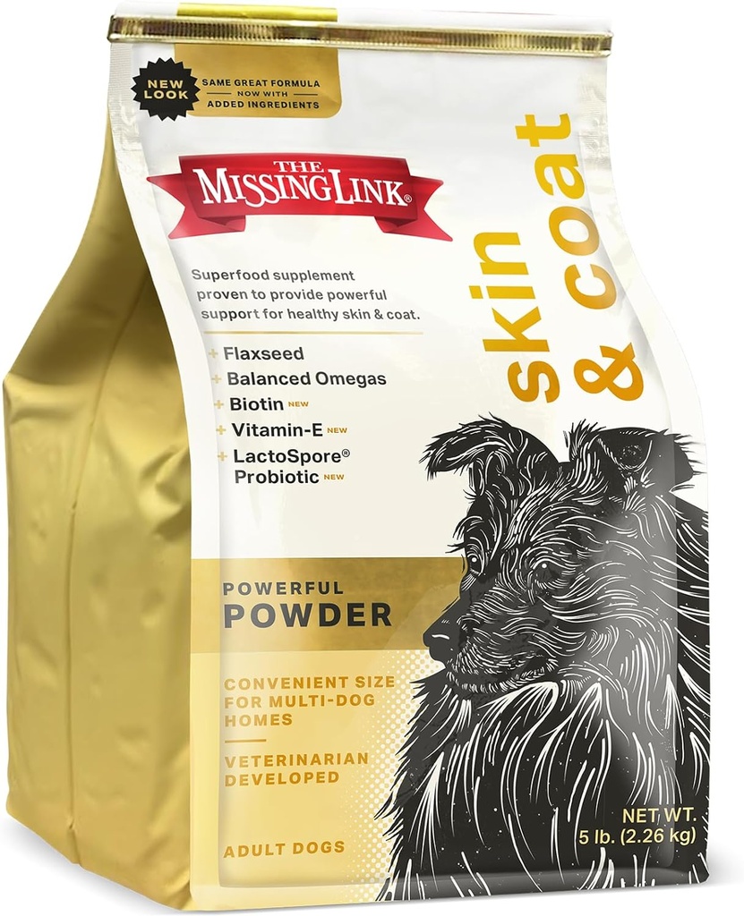 Den manglende Link Skin & Coat + Probiotika Supplement 5lb Bag - kraftfuld Superfood pulver til hunde støtter sund hud & Glossy Coat, fremmer hårvækst