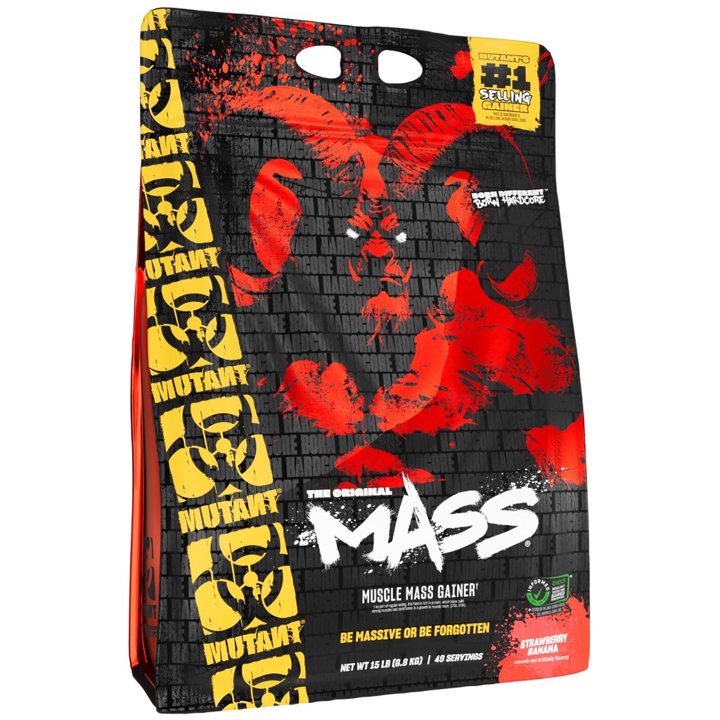Mutant Mass Weight Gainer Protein Powder med Whey, og Casein Protein Blend for High- Calorie Workout Shakes, Smoothies, og drikkevarer, 15 LB - Jordbær Banana