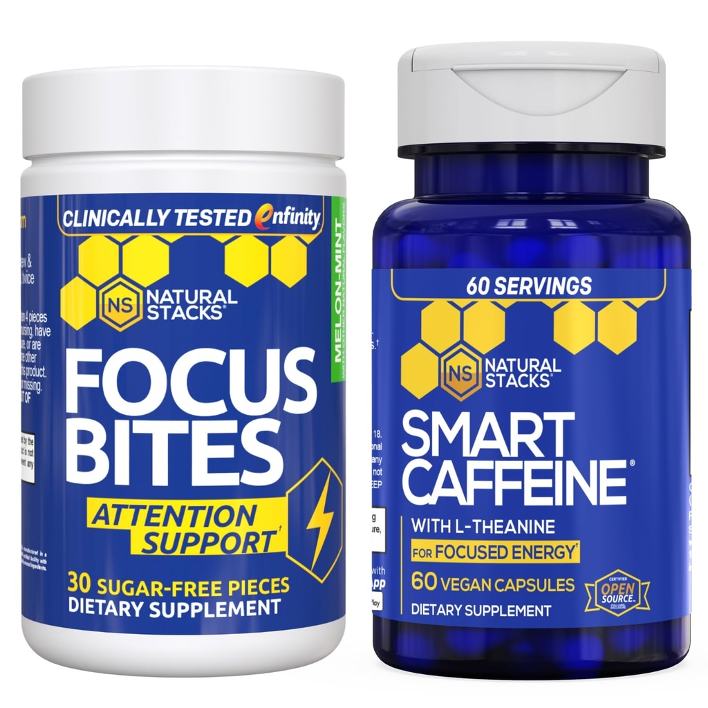 NATURLIGE STAKKER Smart Koffein + Focus Bites Bundle - Koffein & Paraxanthine Kosttilskud - Understøtter Energi & Fokus * - Ingen Jitters eller Crash - 90 stykker