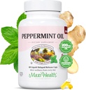 Maxi Health Peppermint Oil Capsules - Organic Ingefær Olie & Fennel Forsinket Udløsning Capsule - Ingestible Dietary Kosher Peppermint Supplement til fordøjelsesstøtte (60 Kapsler)