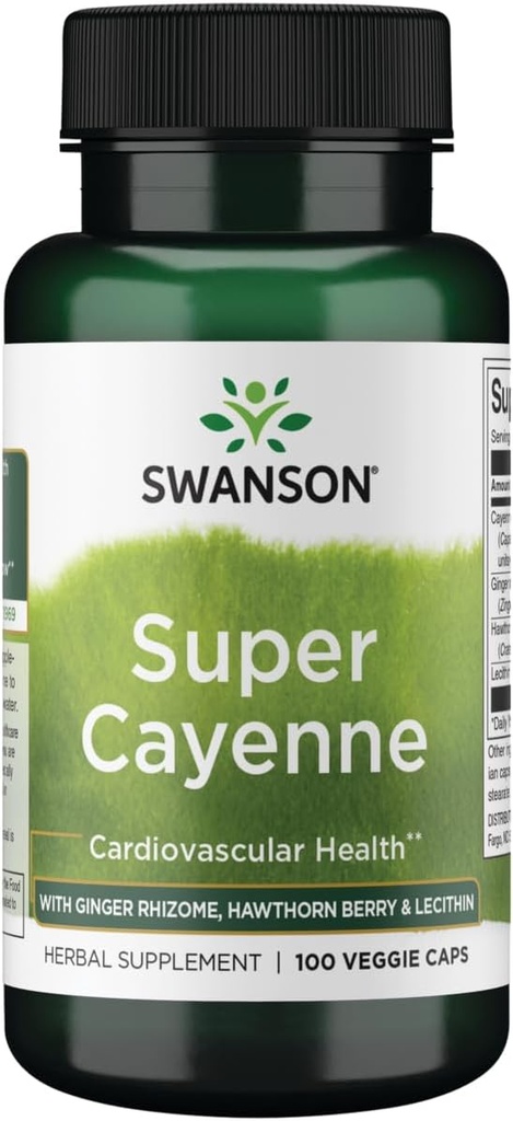 Swanson Super Cayenne - med Ginger Rhizome, Hawthorn Berry & Lecithin 100 Veg Caps