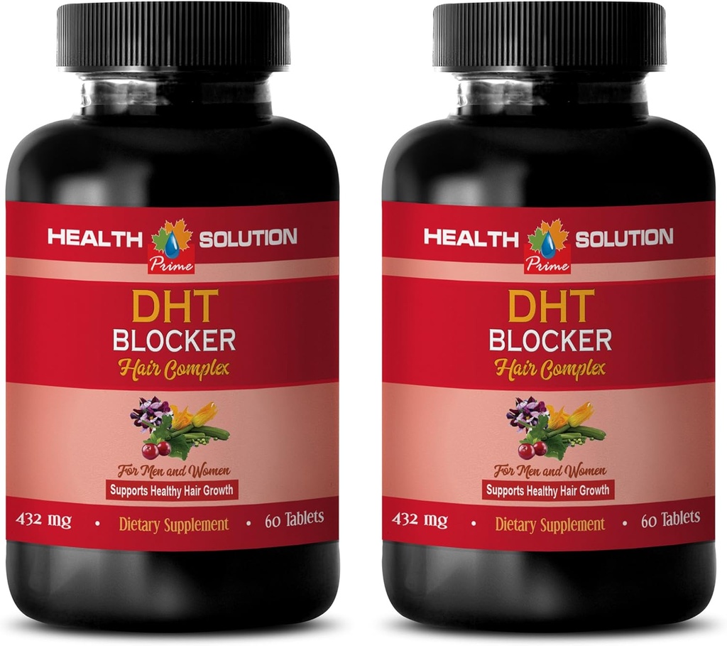 Hårvækst Hår Vitaminer uden biotin - DHT Blocker Hårkompleks - for mænd og kvinder - Støtte sund hårvækst - Saw Palmetto ekstrakt kapsler - 2 flasker 120 overtrukne tabletter