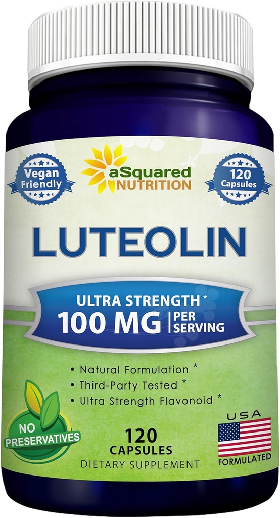 Luteolin 100mg - 120 kapsler - Luteolin Supplement & Powder Complex piller Almindeligt taget med Quercetin - Understøtter hjerne og hukommelse sundhed
