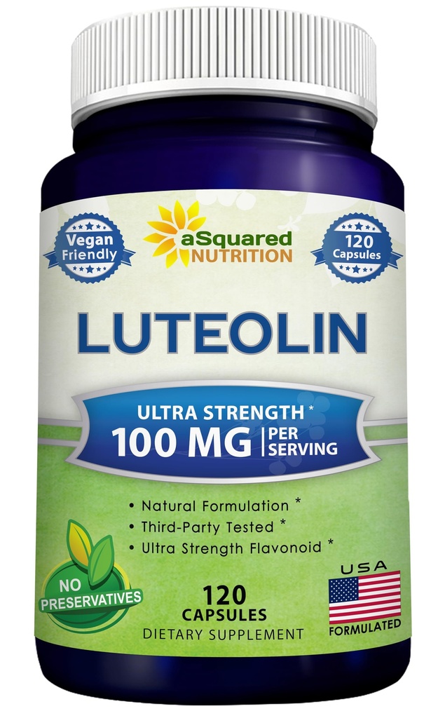 Luteolin 100mg - 120 kapsler - Luteolin Supplement & Powder Complex piller Almindeligt taget med Quercetin - Understøtter hjerne og hukommelse sundhed