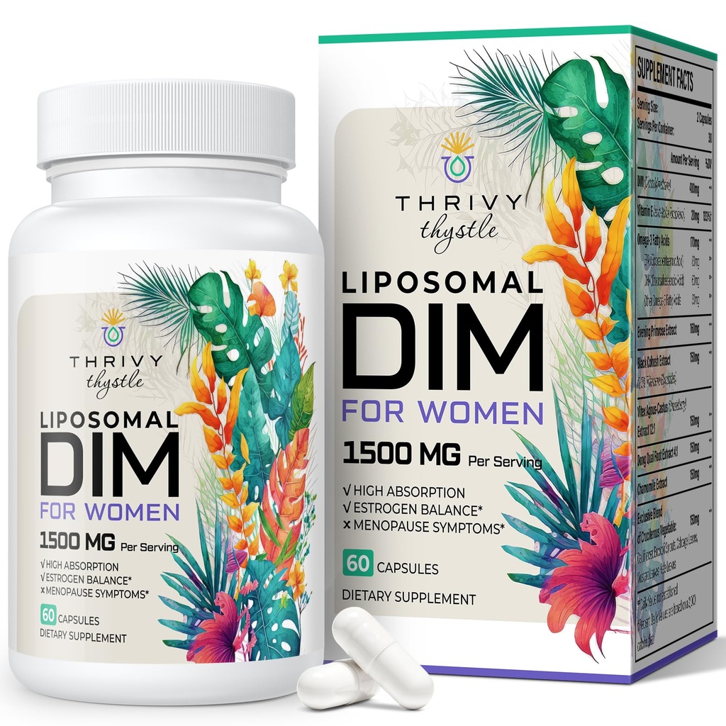 Liposomal DIM supplement - 1500 mg Kvinder DIM tillæg - Østrogen kosttilskud indeholder vitamin E, Aften Primrose, Black Cohosh, Omega-3 fedtsyrer