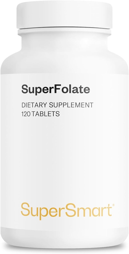 Supersmart SuperFolate 400mcg / 4g per dag (Patenteret & Biotilgængelig) - Quatrefolisk 5- MTHF supplement - Active Folate Vitamin B9 Mg124; Non- GMO & Gluten Free - 120 tabletter