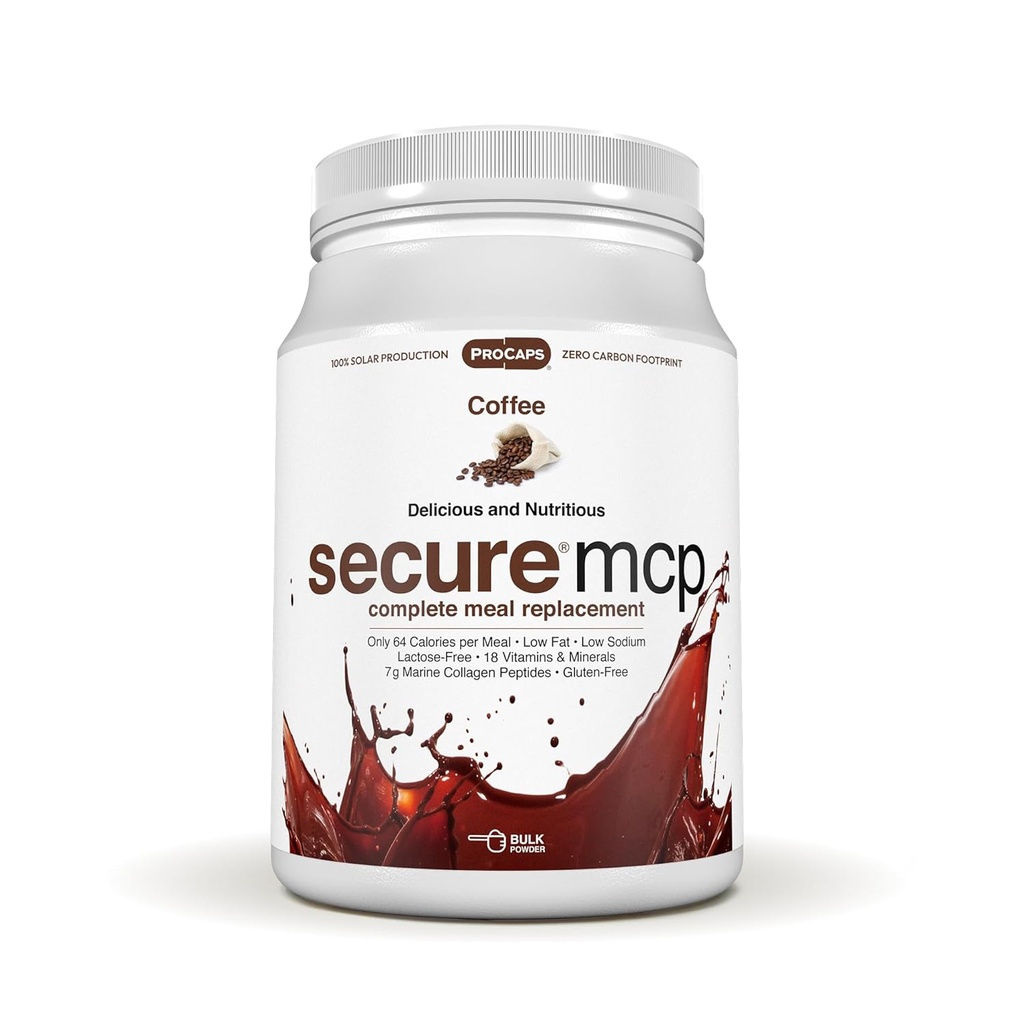 ANDREW LSSMAN Secure MCP Komplet Meal Erstatning - Kaffe 10 Servering - Kun 64 kalorier, Low- Fat, 7 Bedste Marine Collagen Peptider, fremmer Radiant Glat Soft Skin, Komfortabel Joints
