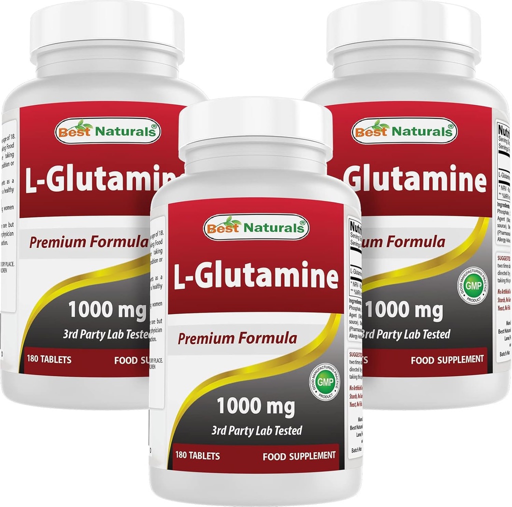 Bedste Naturals L- Glutamin 1000 mg 180 tabletter (180 greve (pakning med 3))