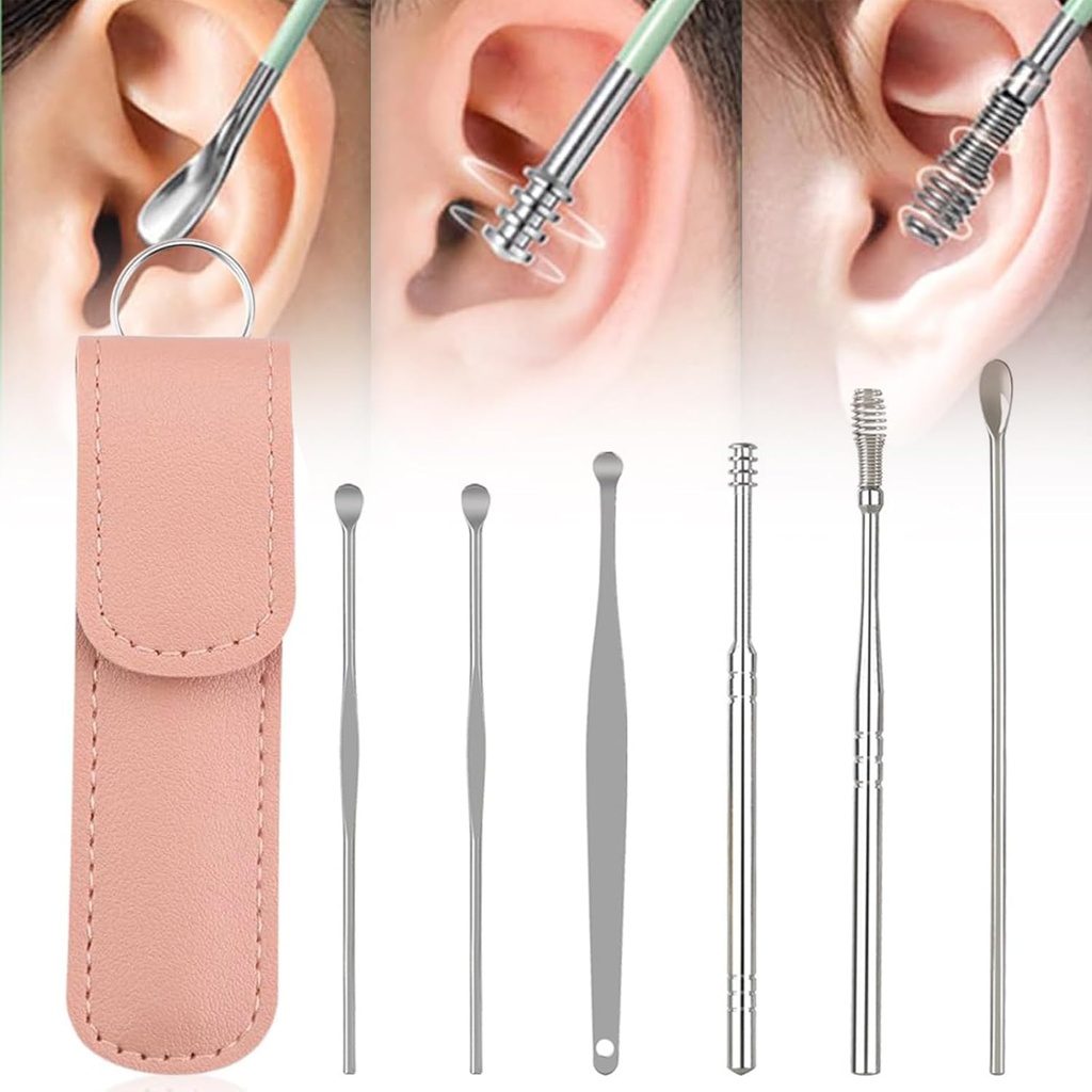 Ear Cleaner, 2024 Nyt Satinless Steel 360 ° Spiral Earwax Cleaner Tool Set med PU læder Case, Ear Rengøring Kit, Husholdningscreative Portable Ear Rengøring Kit til mænd og kvinder (E type * 1)