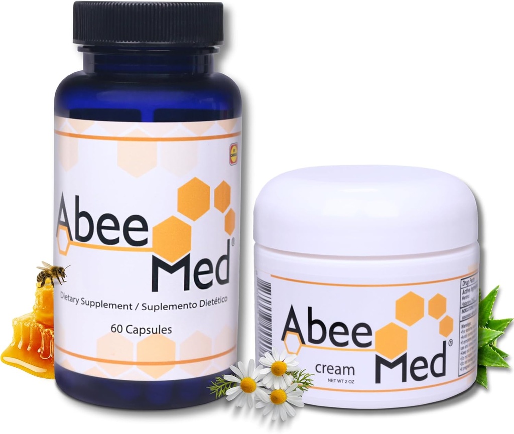 AbeeMed Natural Supplement 60 Kapsler + Cream 2 oz Value Pack - Bee Venom Apitoxin - Pain Support - Mobilitet