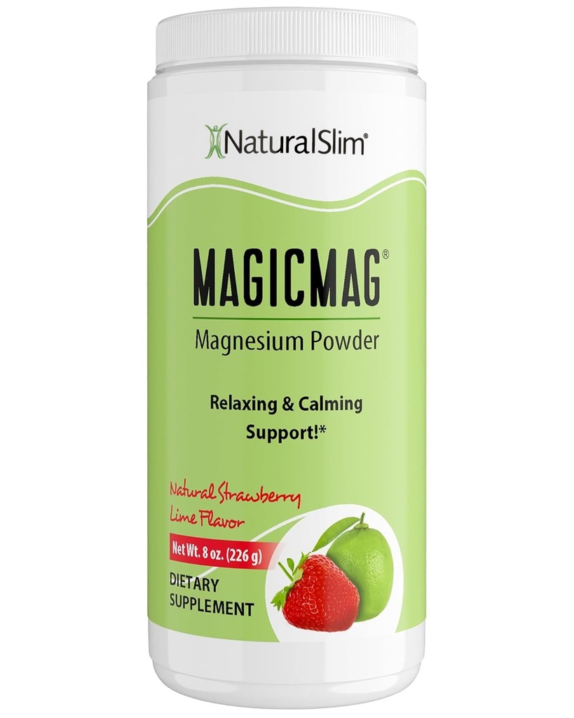 NaturalSlim Magicmag Pure Magnesium Citrate Powder - Stress, Forstoppelse, muskel, hjerte sundhed, og søvn Support 124; Natural Strawberry & Lime Flavored Magnesium Supplement - 8oz Drink Mix (Solo)