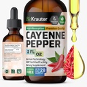 BIO KRAUTER ® Cayenne Pepper Drops 684 mg - Pure Vegan Cayenne Pepper Supplements 2 Fl.Oz 28 dages levering - Natural Capsaicin til fordøjelsesstøtte - Alkohol & sukker fri, ikke-GMO