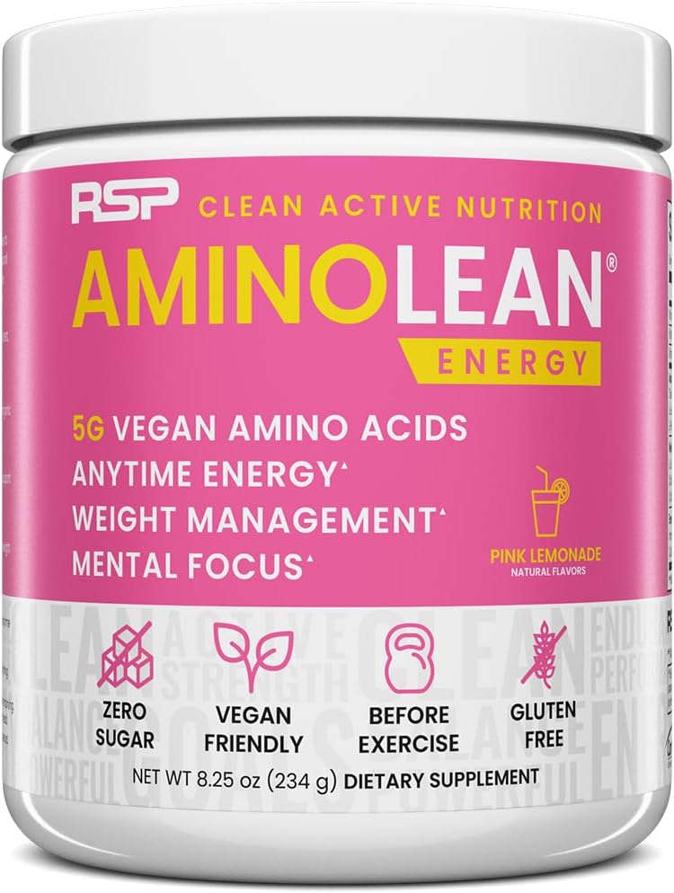 RSP NUTRITION AminoLean Pre Workout Powder, Amino Energi & Vægt Management med Vegan BCAA Aminosyrer, Naturlig Koffein, Fortræning Boost til mænd og kvinder, 30 Serv, Pink Lemonade...