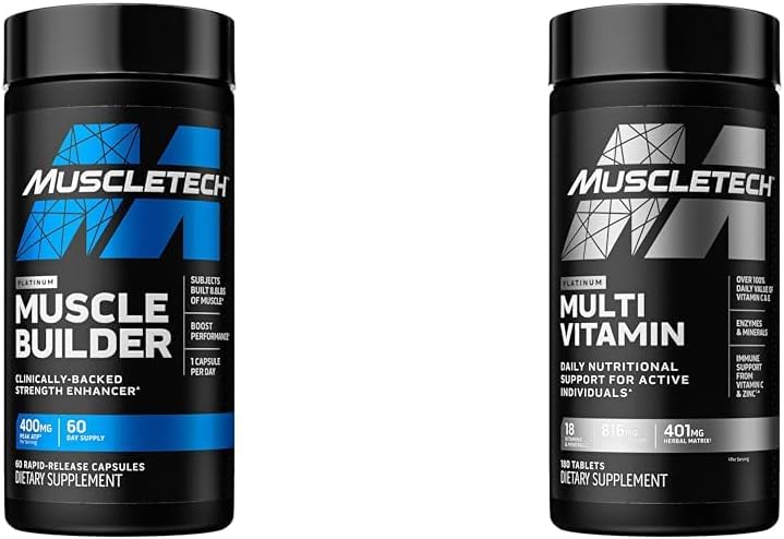 MuscleTech Muscle Building & Multivitamin Supplement Bundle - Nitric Oxide Booster and Muscle Gainer with 400mg Peak ATP, 60 Pills & Platinum Multivitamin, 180 ct