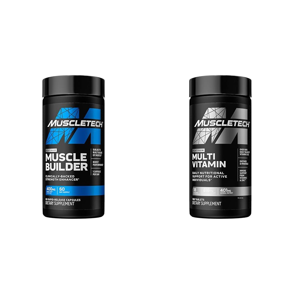 MuscleTech Muscle Building & Multivitamin Supplement Bundle - Nitrooxide Booster og Muscle Gainer med 400mg Peak ATP, 60 piller & Platinum Multivitamin, 180 ct
