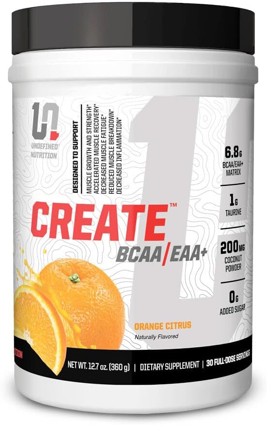 Udefineret Nutrition Opret BCAA / EAA + af Brian Shaw -Muscle Recovery & Endurance, 6.8g BCAA / EAA Matrix - Fuld Spectrum BCAA + Essential Aminosyrer Supplement - 30 Servering (127 oz, Orange Citrus)