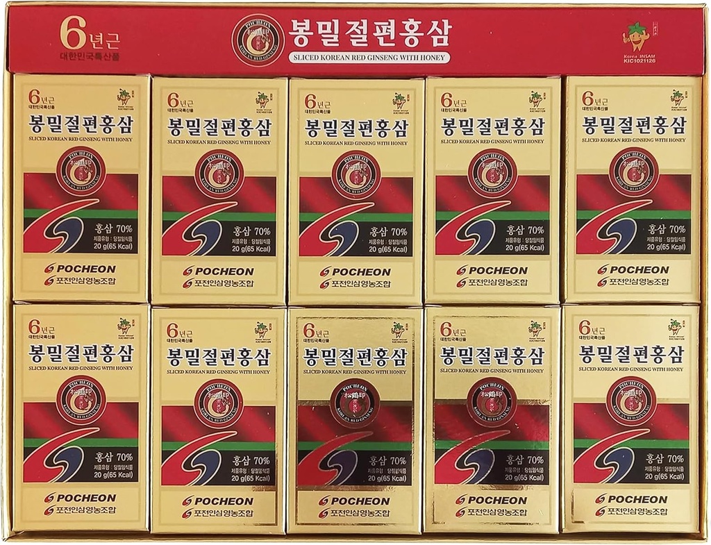 Pocheon 200g (10ea X 20g) 6År Sliced Koreansk Panax Rød Ginseng Rødder med honning, Saponin, Naturlig immunforsvar