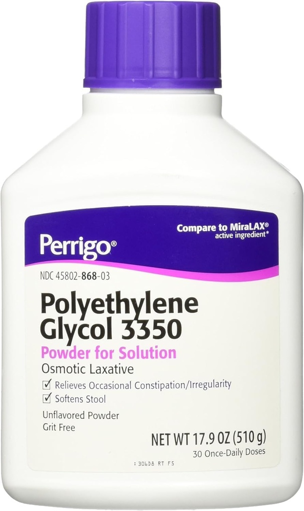 Perrigo Polyethylen Glycol 3350 17,9 Oz (510gm) Pulver (Sammenlign med Miralax)
