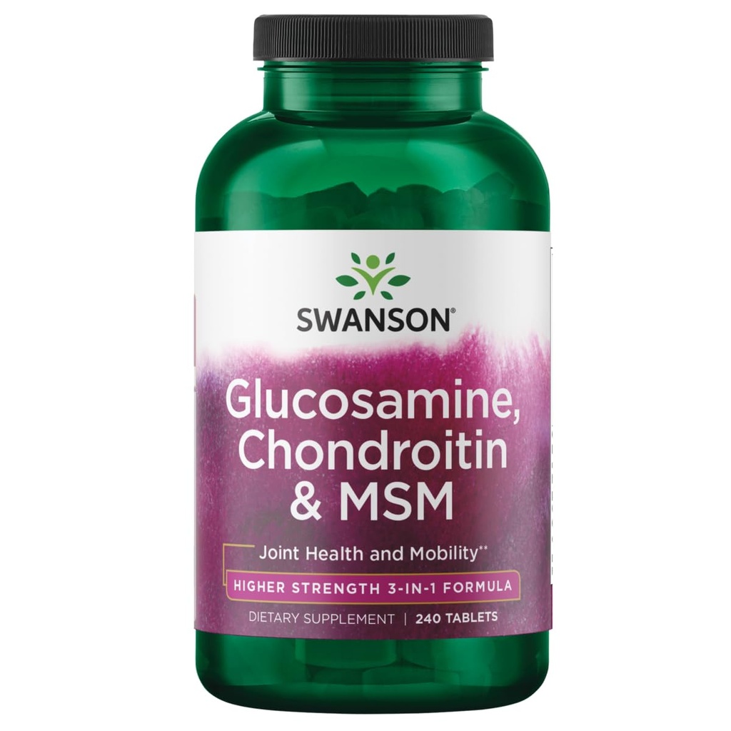 Swanson Glucosamin Chondroitin MSM (methylsulfonylmethan) 3- in-1 - Formel fælles mobilitetsfleksibilitet Comfort Cartiage Connective Tissue Health Support Dietary Supplement 240 Tablets (Tabs)