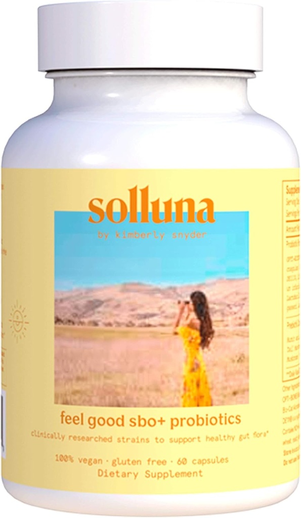 Feel Good SBO Probiotics — Soil Based Organisms (SBOs), Prebiotics, Postbiotics, Humic Acid, Shilajit, Chaga & Turkey Tail Mushroom for Digestion — Solluna by Kimberly Snyder (60CT) Vegan & Non-GMO