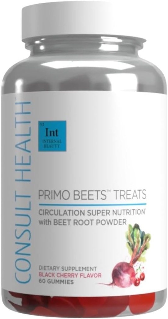 Consult Health - Primo Beets Treats Gummies - cirkulering Super Nutrition med Beet Root Powder - Sort Cherry Flavor