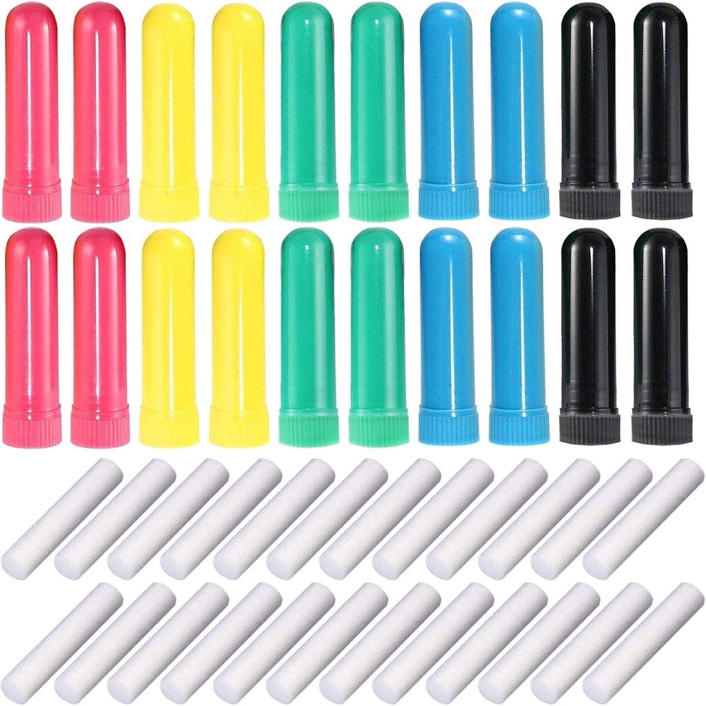 24 Pcs Essential Oil Aromaterapi Inhaler, Nasale Inhaler Blanks med uduftende Wicks, Assorterede farver