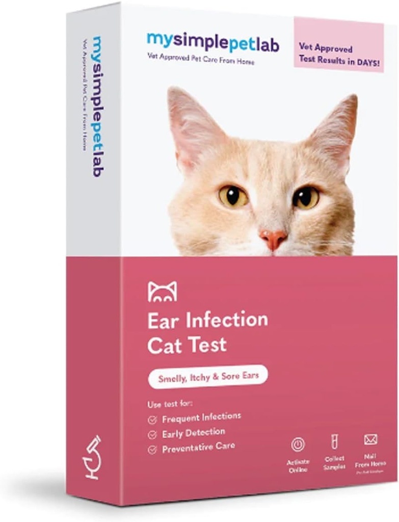 MySimplePetLab Cat Ear Infection Test Kit, Vet Godkendte, Detekterer Gær & Bakterier, Mail-in Kit, hurtige resultater, Easy at- Home Use for Smelly, Itchy Ears, Understøtter Kat Ear Health