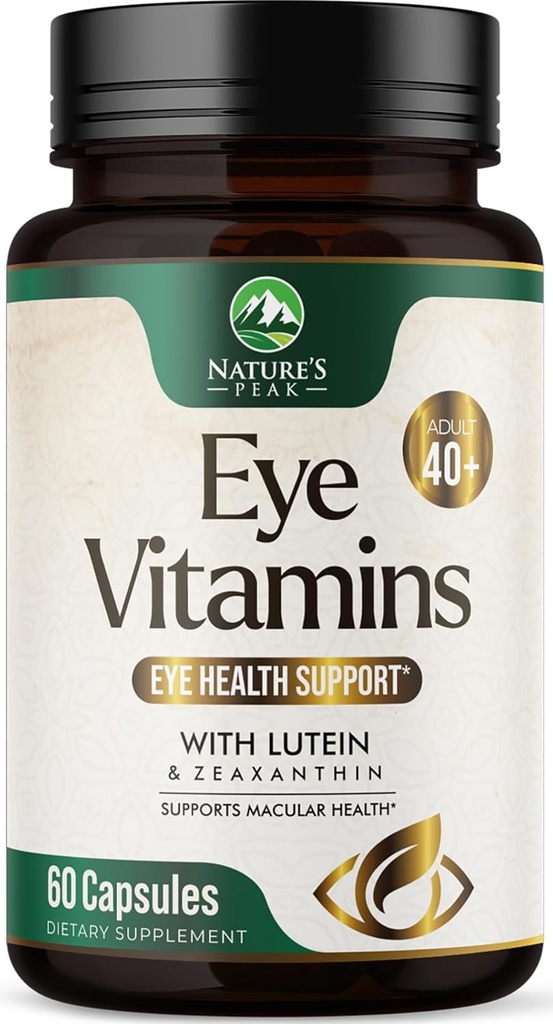 Eye Vitamin & Mineral supplement - Indeholder zink, kobber, Lutein, & Zeaxanthin, understøtter tørre øje stamme, Vision Sundhed for voksne, non-GMO, Vegansk Eye Care Pills & Minerals Kosttilskud - 60 kapsler