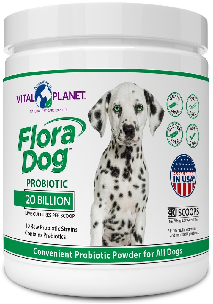 Vital Planet - Flora hund probiotisk pulver supplement med 20 Millioner kulturer og 10 Proteser, Høj Potency Immun og fordøjelsesstøtte Probiotika til hunde, 3.92 oz., 111 Bedste, 30 Servere