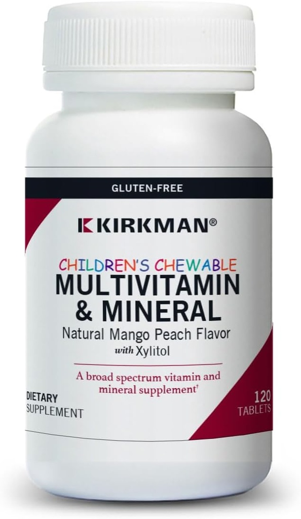 Kirkman - Children 's Chewable Multivitamin & Mineral - 120 tabletter - Potent Broad- Spectrum Vitamin / Mineral supplement - med Xylitol - Natural Mango Peach Flavor