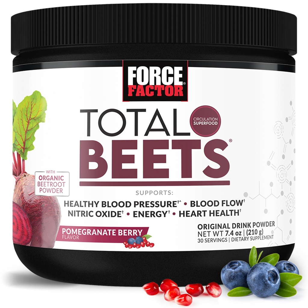Kraftfaktor Total Beets Drink Mix Superfood Powder med Nitrater til Support Circulation, Blood Flow, Nitric Oxide, Energy, Endurance, og Stamina, Cardiovaskulær Heart Health Supplement, 30 Servering
