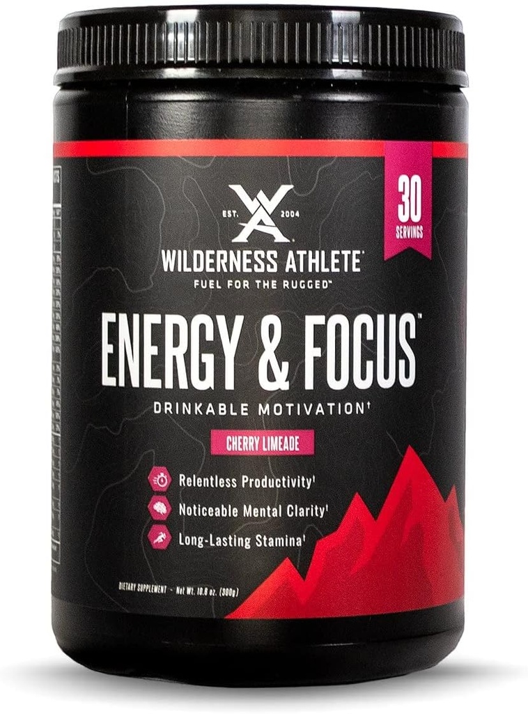 Wilderness Atlete - Energi & Fokus Budd124; Energi før træning for kvinder & mænd - Energy Powder Drink Mix med naturlig koffein - Low- Carb, Zero Sugar Workout Powder - 30 Serving Tub (Cherry Limeade)