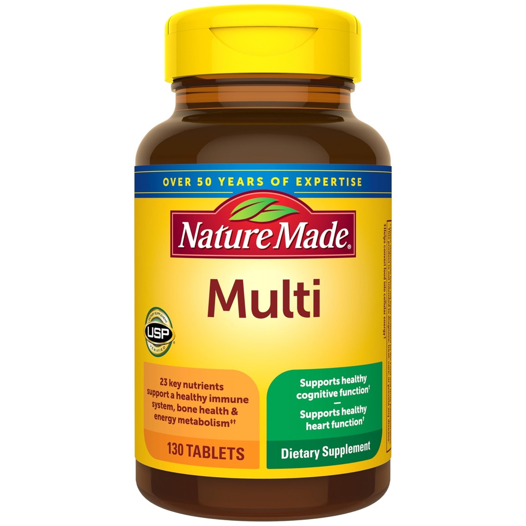 Nature Made Multivitamin Tablets med jern, Multivitamin til kvinder og mænd til daglig ernæring Support, Nature Made Multi Vitaminer til voksne, 130 Tablets, 130 Day Supply