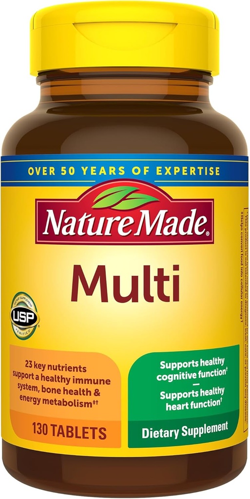 Nature Made Multivitamin Tablets with Vitamin D3 and Iron, 130 Count for Daily Nutritional Support