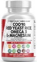Clean Nutracatives COQ10 200mg Red Yeast Rice Omega 3 Magnesium Complex 500mg Niacin Zinkvitamin K2 D3 - Heart Support Vitaminer til kvinder & mænd w / vitamin B3, Coenzym Q10- 60 Ct