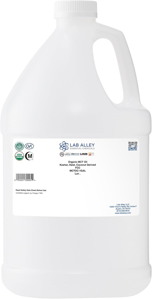 Lab Alley MCT Olie, USDA Organic Coconut, Kosher Certified, Halal, non-GMO - 1 Gallon